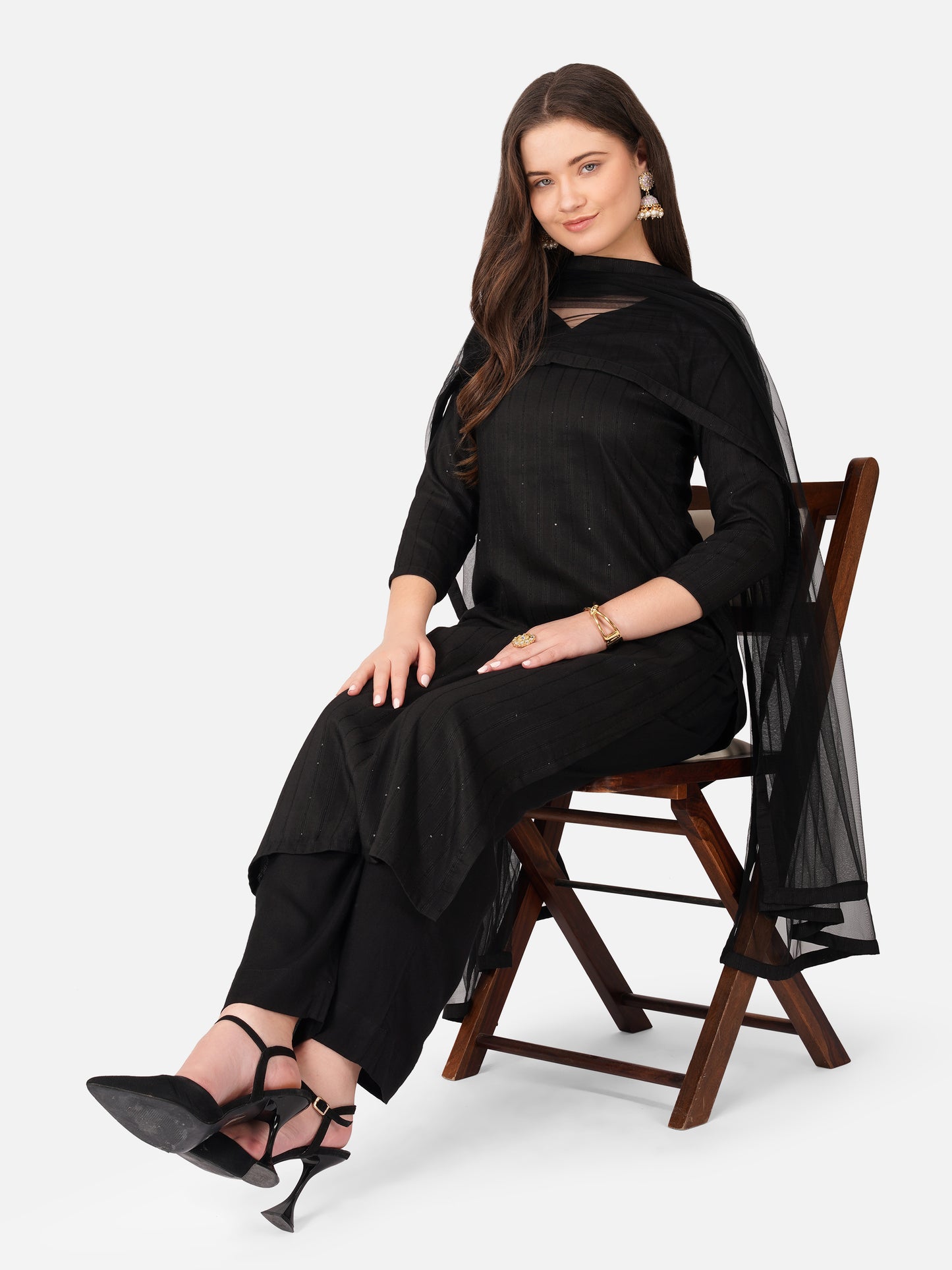 Black sequence kurta pant with dupatta