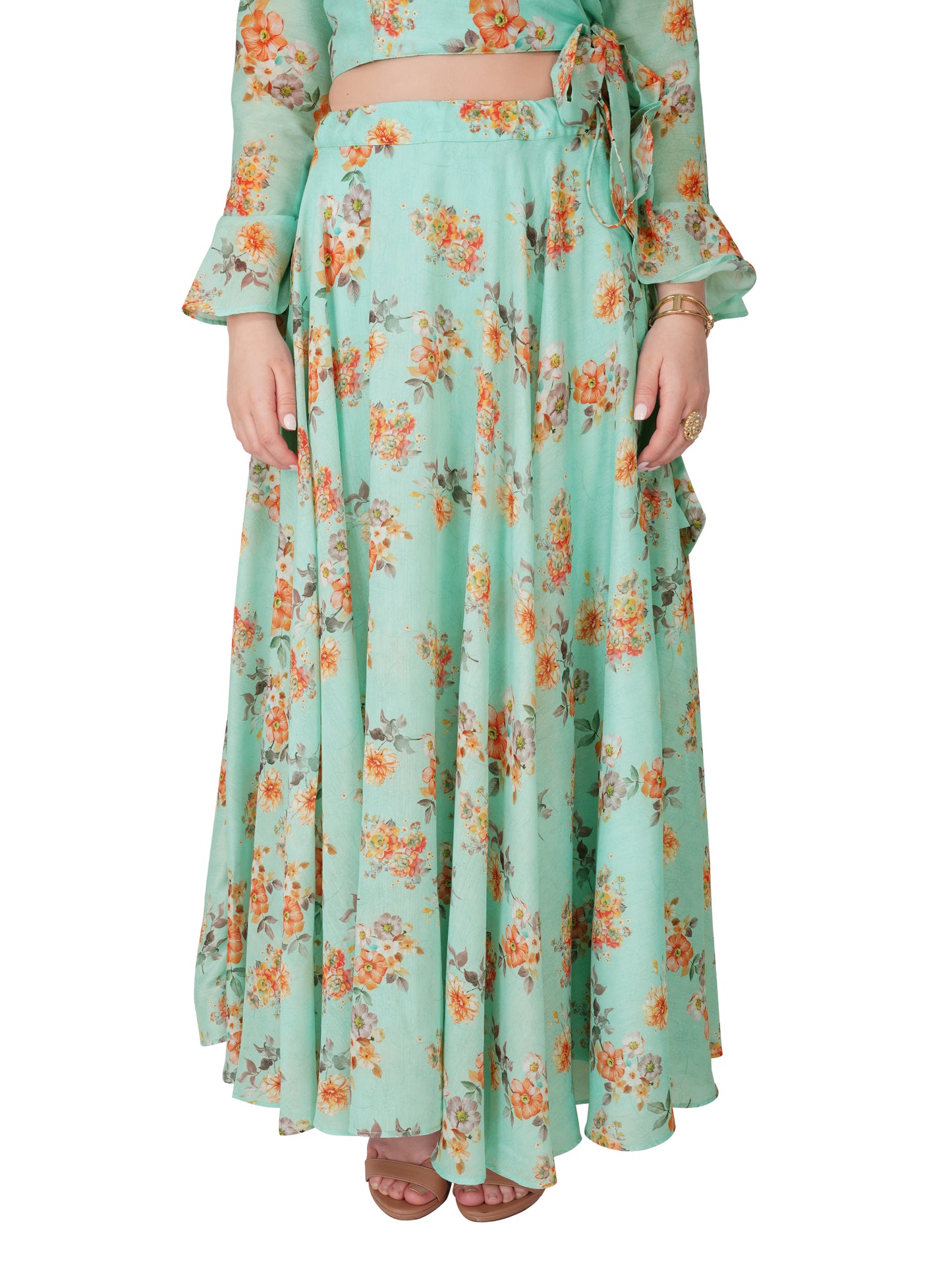 Pistachio Floral Skirt and Blouse Set โ Summer Breeze Collection