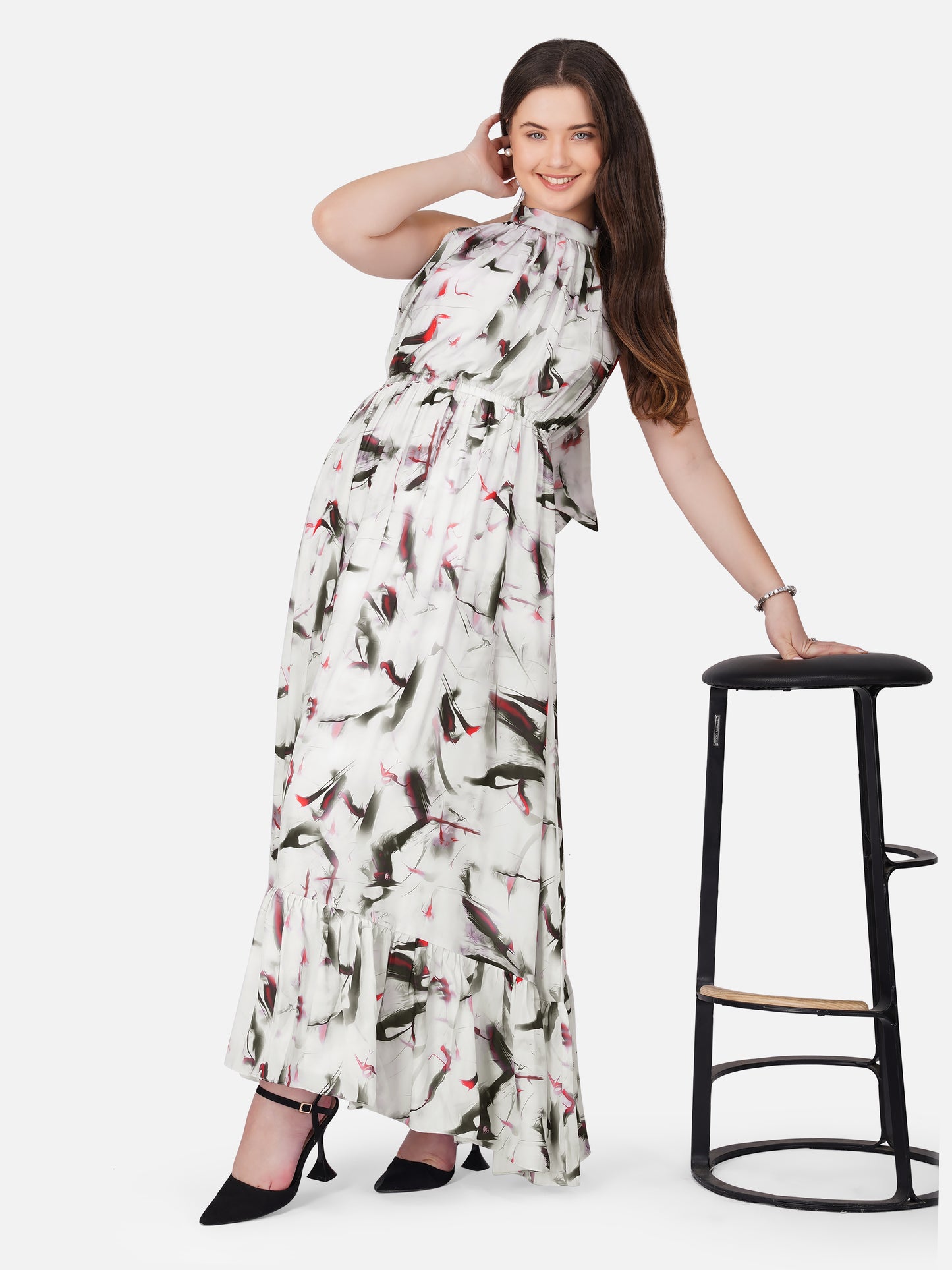 Vaclav Women’s White & Black Two-Layer Halter Gown