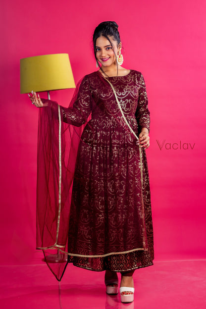 Zoya Anarkali Set with Pant & Dupatta in Georgette Fabric