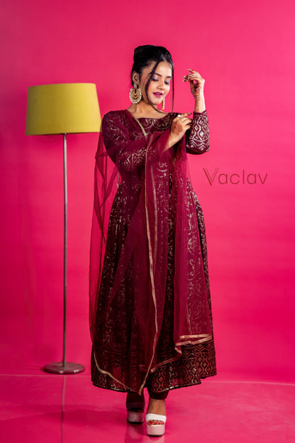 Zoya Anarkali Set with Pant & Dupatta in Georgette Fabric