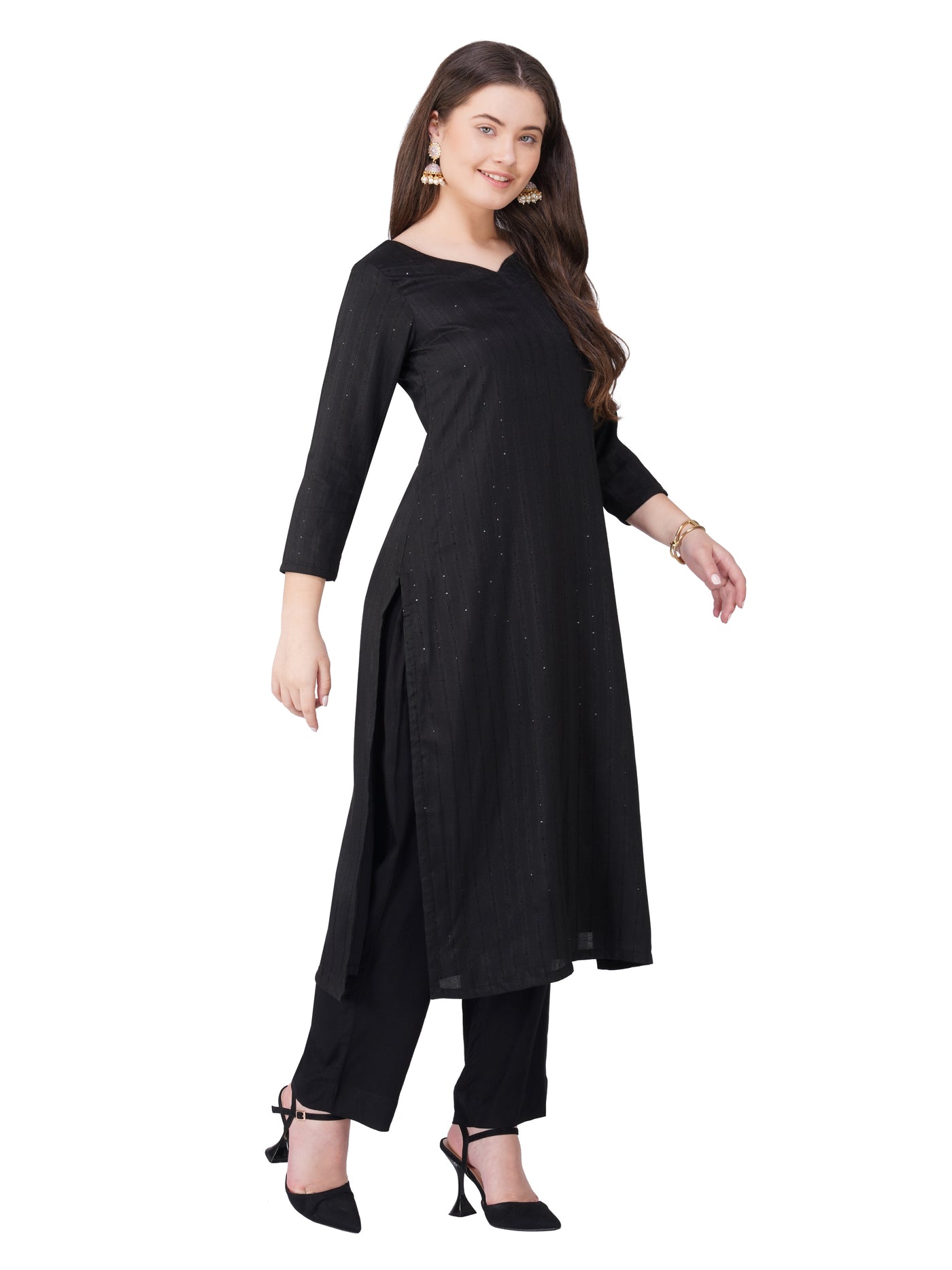 Black sequence kurta pant with dupatta