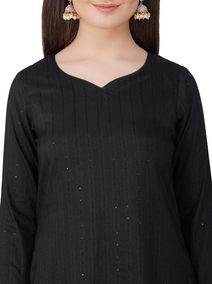 Black sequence kurta pant with dupatta