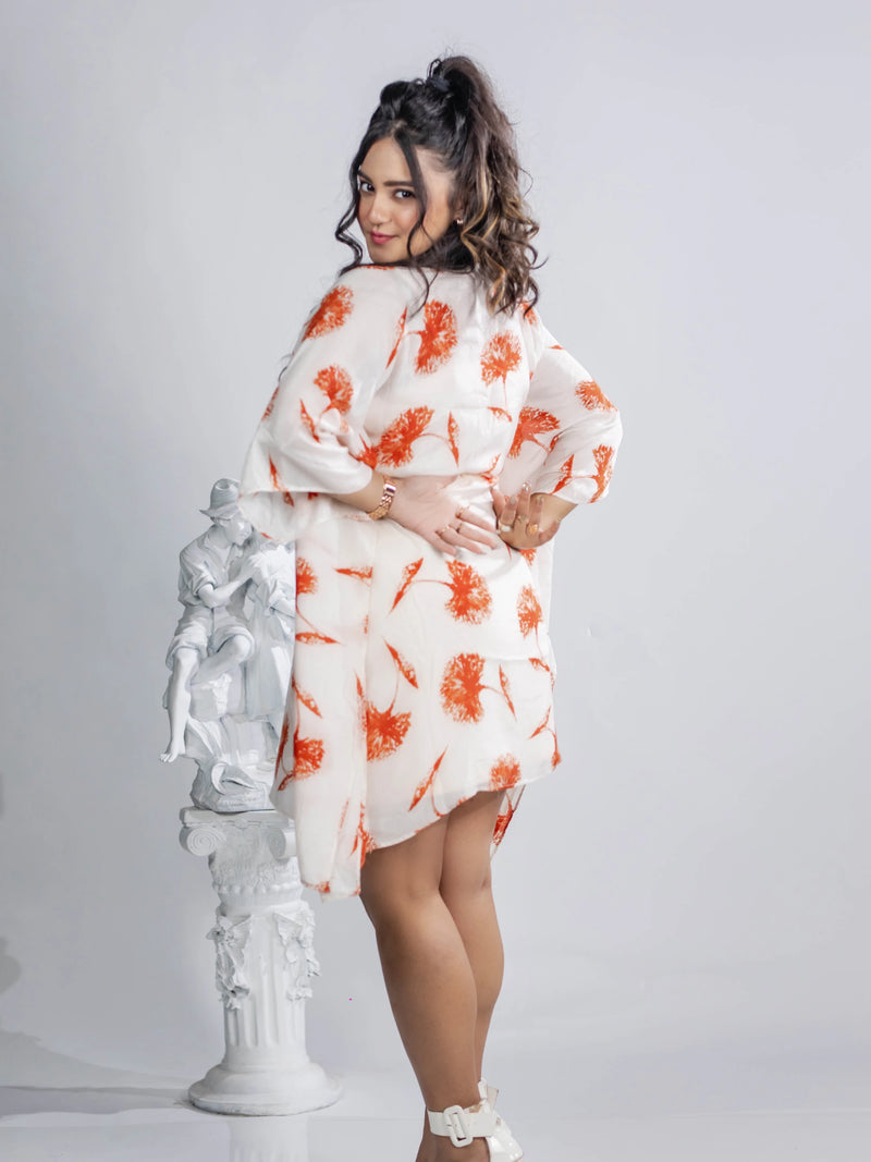 Women’s Summer Kaftan Short Dress - Lightweight Muslin Fabric, Boho Chic, Perfect for Beach and Casual Wear Floral Print