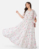 White & Pink Double Layer Gown with Umbrella Sleeves