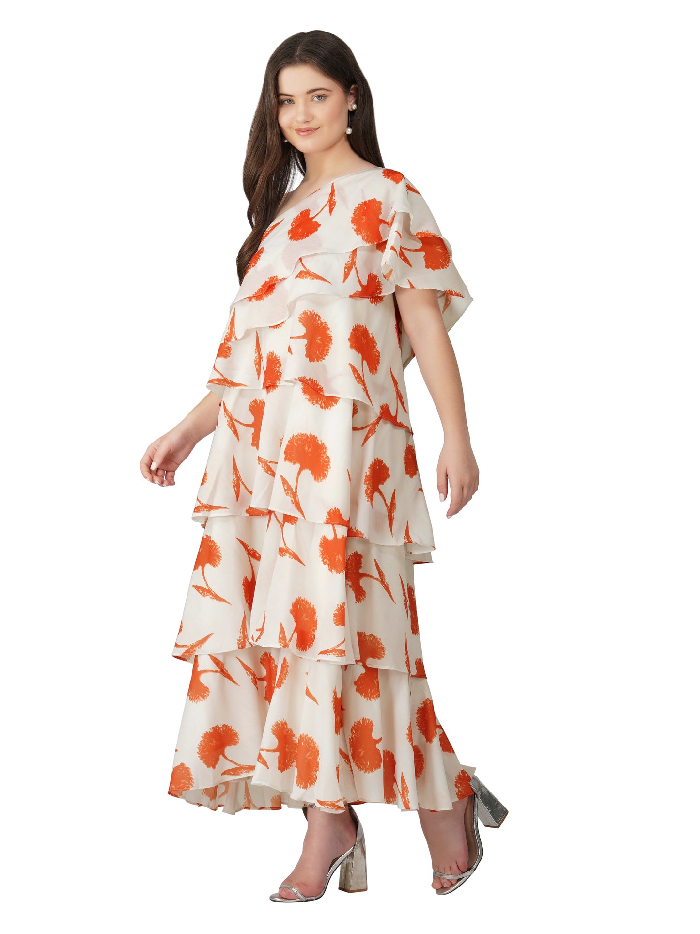 Vaclav Women’s White &amp; Orange One-Shoulder Gown