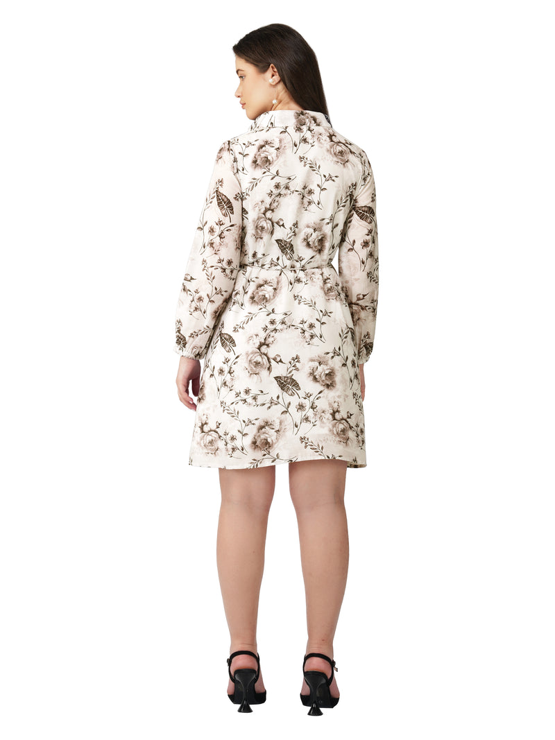 Floral Elegance: Off-White Shirt Dress for Summer