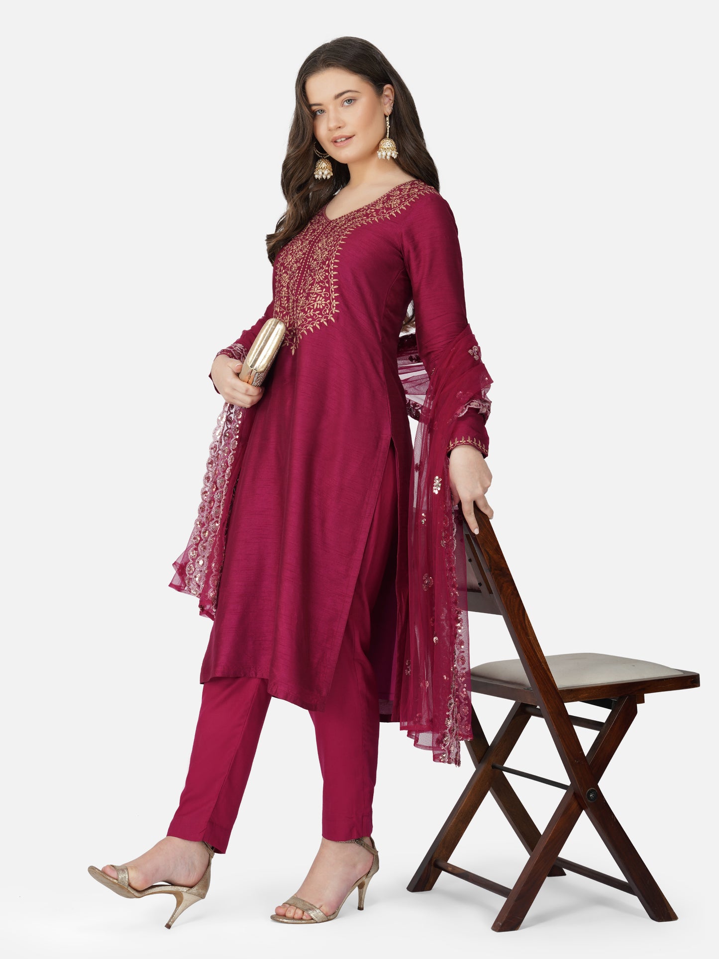Vaclav Vine Embroidered Kurta Pant Set with Dupatta – Roman Silk