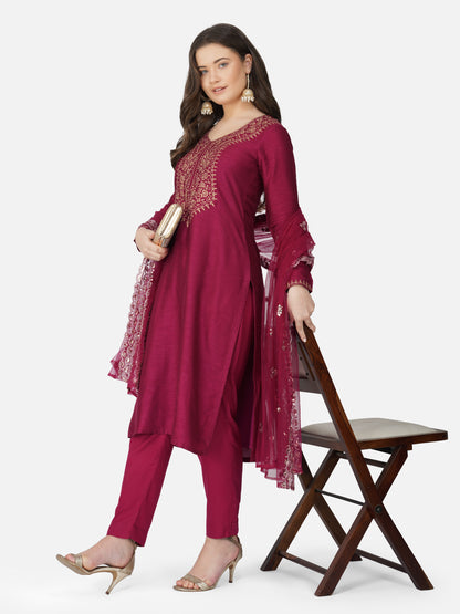 Vaclav Vine Embroidered Kurta Pant Set with Dupatta – Roman Silk