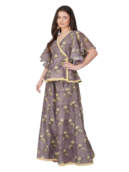 Vaclav Women’s Grey Angarkha Style Set with Plazo