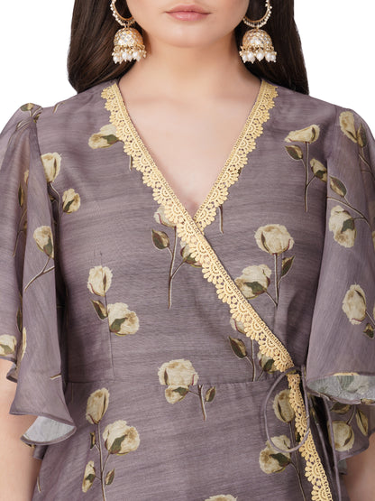 Vaclav Women’s Grey Angarkha Style Set with Plazo