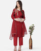 Vaclav Red Roman Silk 3-Piece Kurti & Pant Set