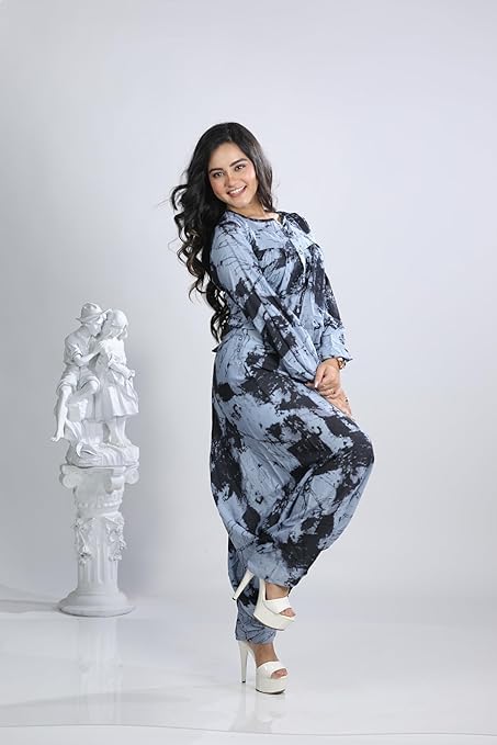 Sky Zen Blue & Black Buddha Pant Top with U-Neck in Malma - Stylish, Comfortable, Versatile Shirt