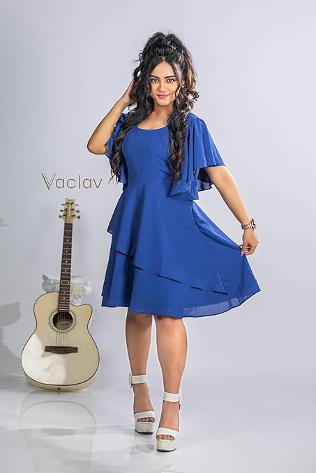 Blue Breeze Double Layer Umbrella Sleeve Dress