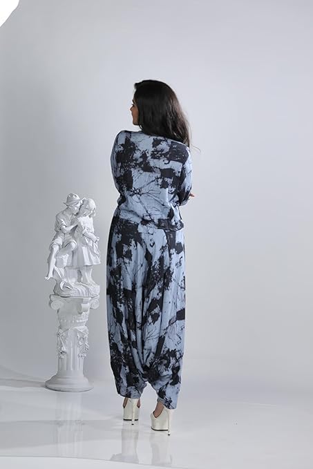 Sky Zen Blue & Black Buddha Pant Top with U-Neck in Malma - Stylish, Comfortable, Versatile Shirt