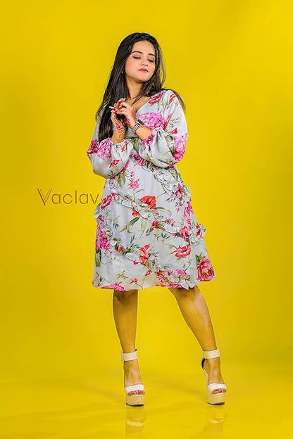Vaclav Blushing Slate Grey &amp; Pink Satin Short Dress