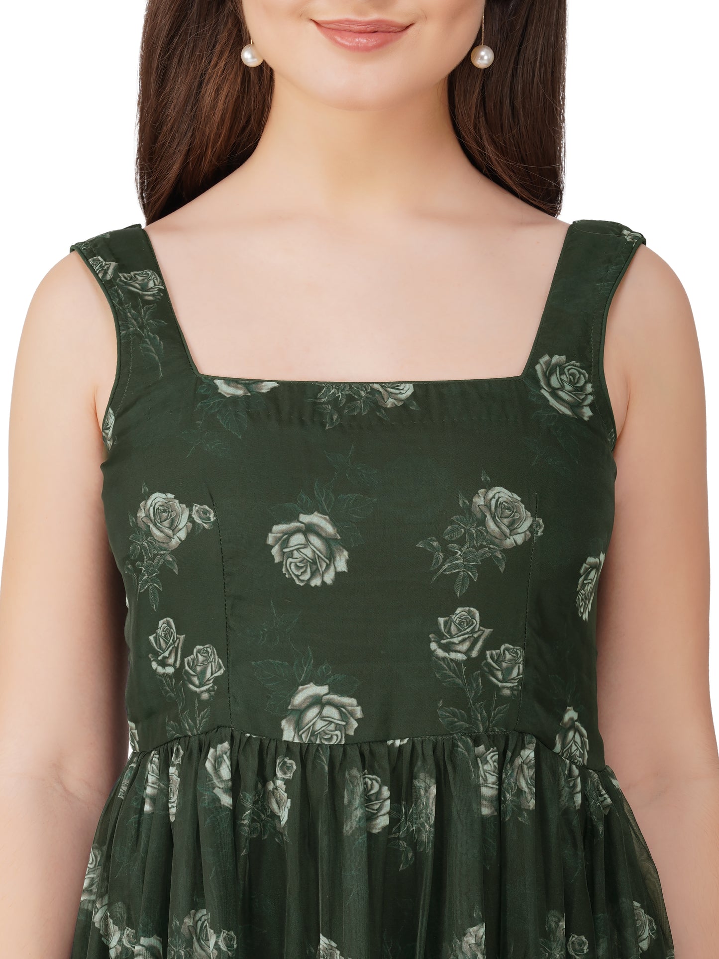 Bottle Green 3-Layer Organza Gown