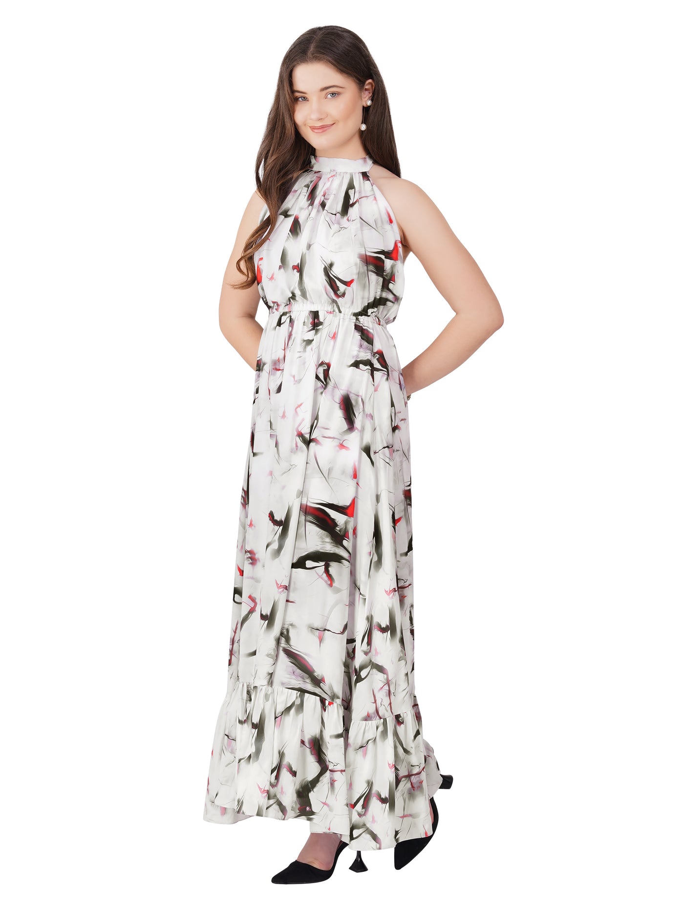 Vaclav Women’s White &amp; Black Two-Layer Halter Gown