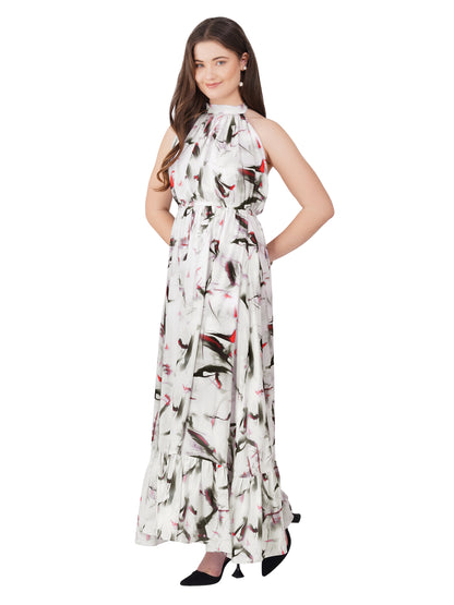 Vaclav Women’s White &amp; Black Two-Layer Halter Gown