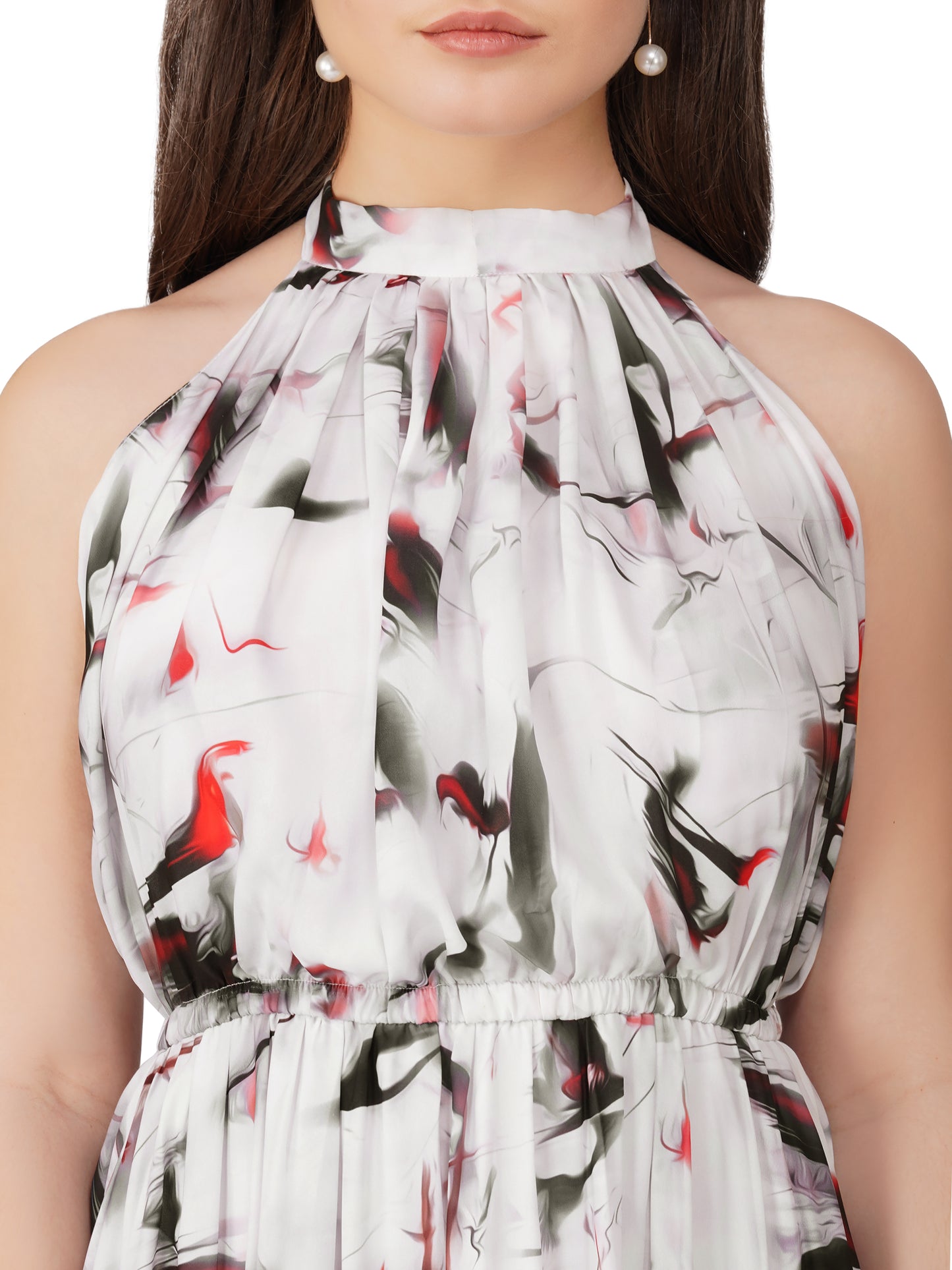 Vaclav Women’s White &amp; Black Two-Layer Halter Gown