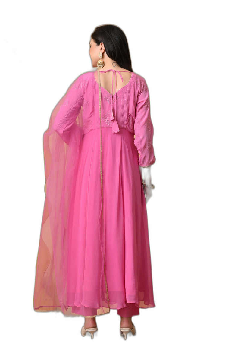 Vaclav Baby Pink Anarkali Kurta Set for Women | Burfi Silk & Georgette | Festive & Party Wear | Sizes XS, S, M, L, XL
