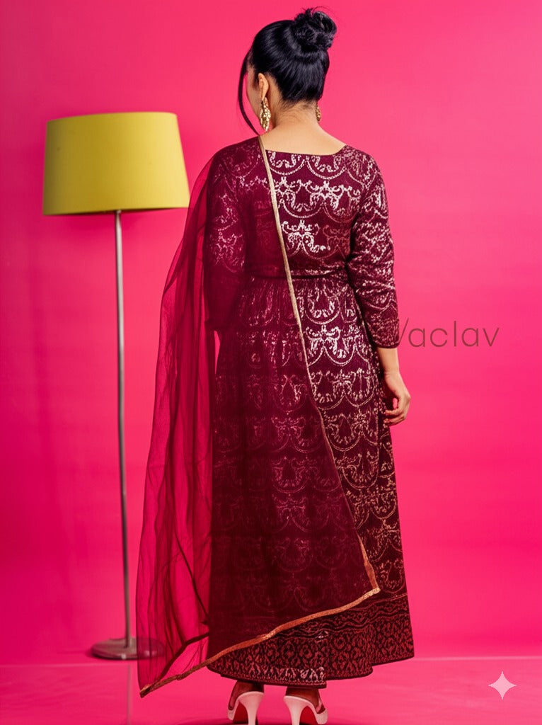 Zoya Anarkali Set with Pant & Dupatta in Georgette Fabric