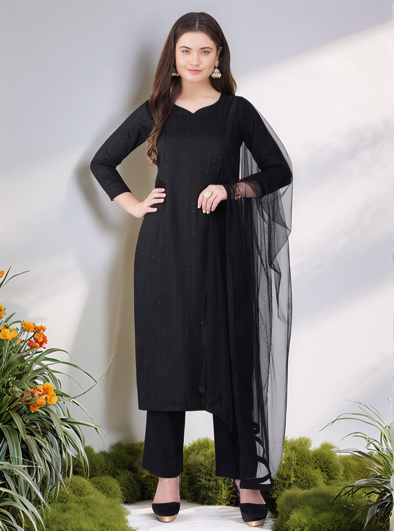Black sequence kurta pant with dupatta