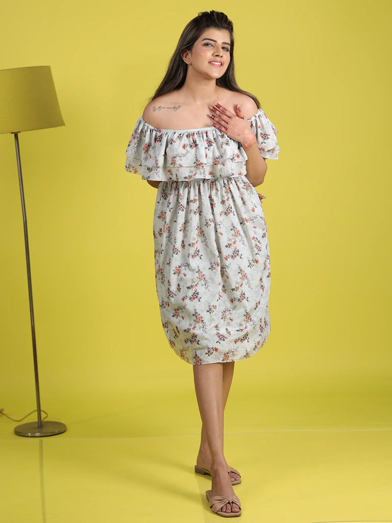 Elegance Grey Off-Shoulder Dress - Chic & Stylish Women's | Trendy Cocktail Attire