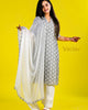 Pant Kurti with Dupatta in White & Gray in Chanderi Fabric