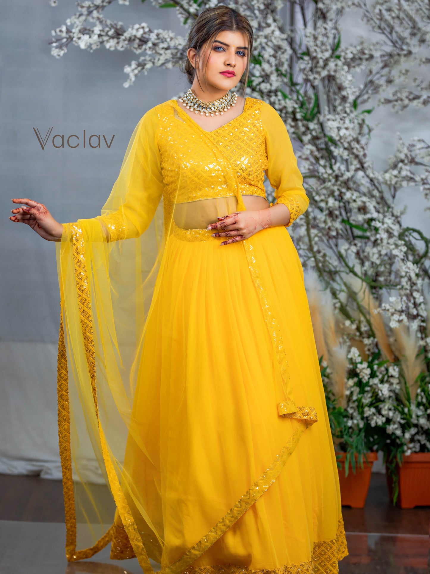 Sunny Splendor: Elegant Yellow Georgette Lehenga for Women - Perfect for Weddings & Special Occasions