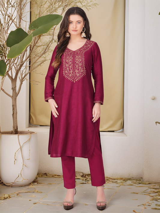 Vaclav Vine Embroidered Kurta Pant Set with Dupatta – Roman Silk