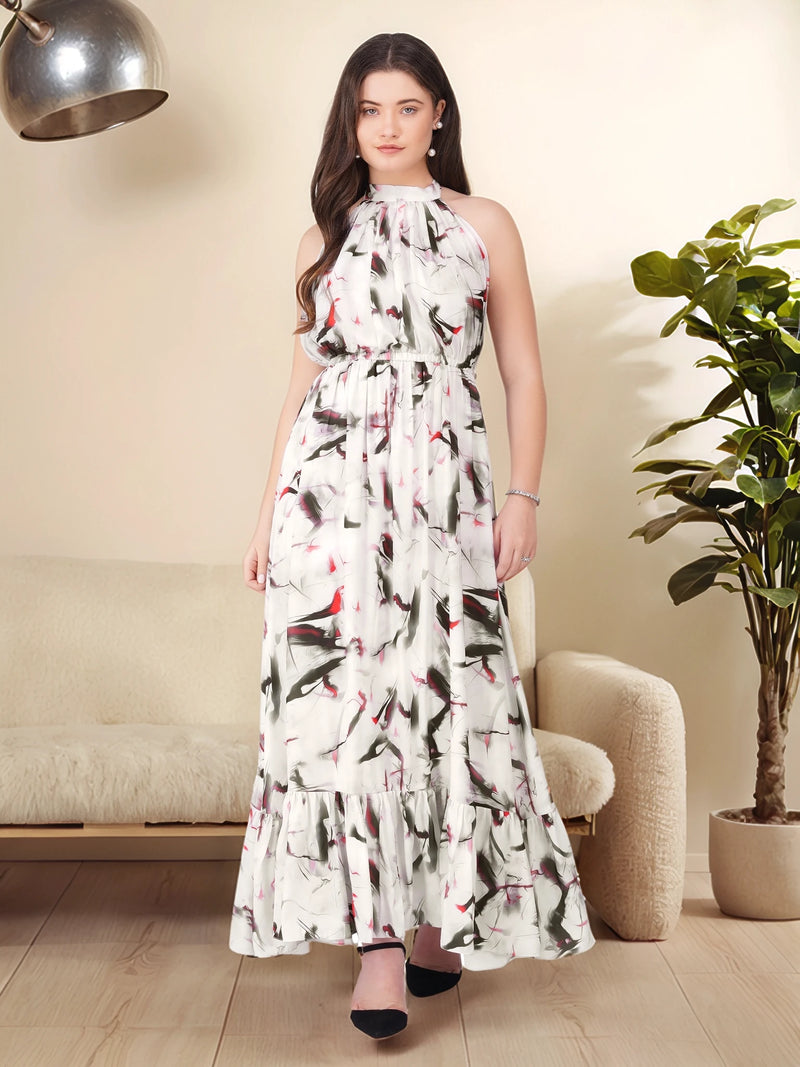 Vaclav Women’s White &amp; Black Two-Layer Halter Gown