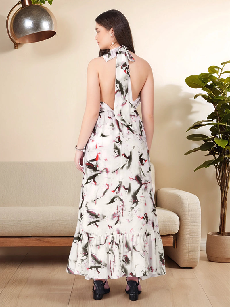 Vaclav Women’s White &amp; Black Two-Layer Halter Gown