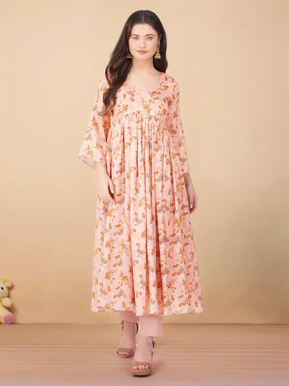 Vaclav women's maxi frock with pant/ chinon long frock women's/women dress