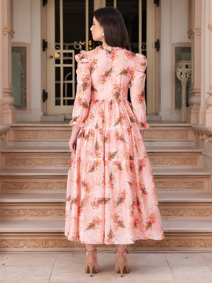 Vaclav women's floral frock with puff sleeve chinon and cotton pant