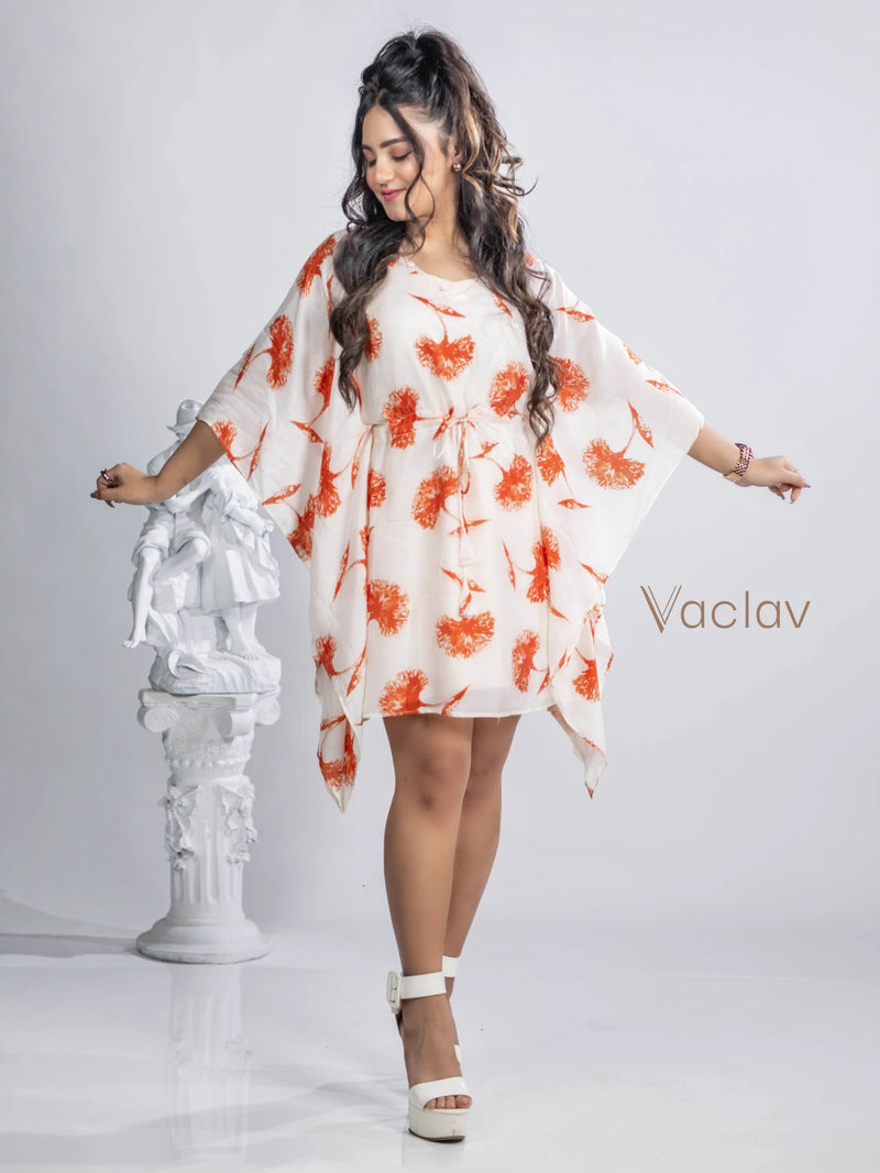 Women’s Summer Kaftan Short Dress - Lightweight Muslin Fabric, Boho Chic, Perfect for Beach and Casual Wear Floral Print