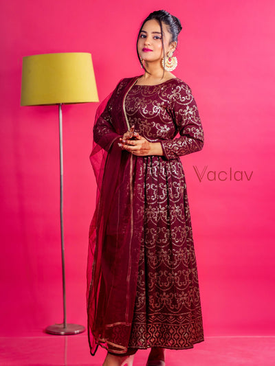 Zoya Anarkali Set with Pant & Dupatta in Georgette Fabric