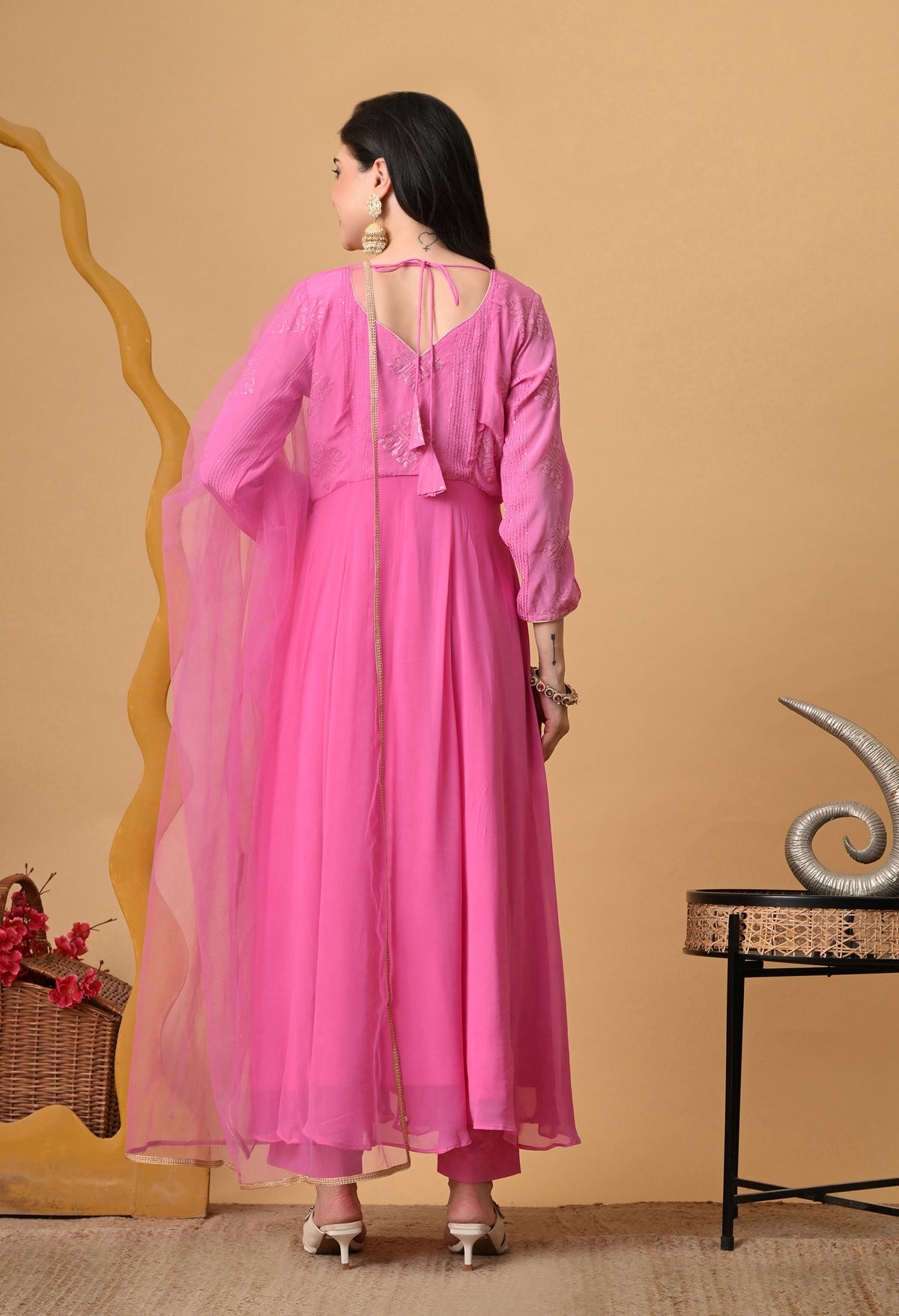 Vaclav Baby Pink Anarkali Kurta Set for Women | Burfi Silk & Georgette | Festive & Party Wear | Sizes XS, S, M, L, XL