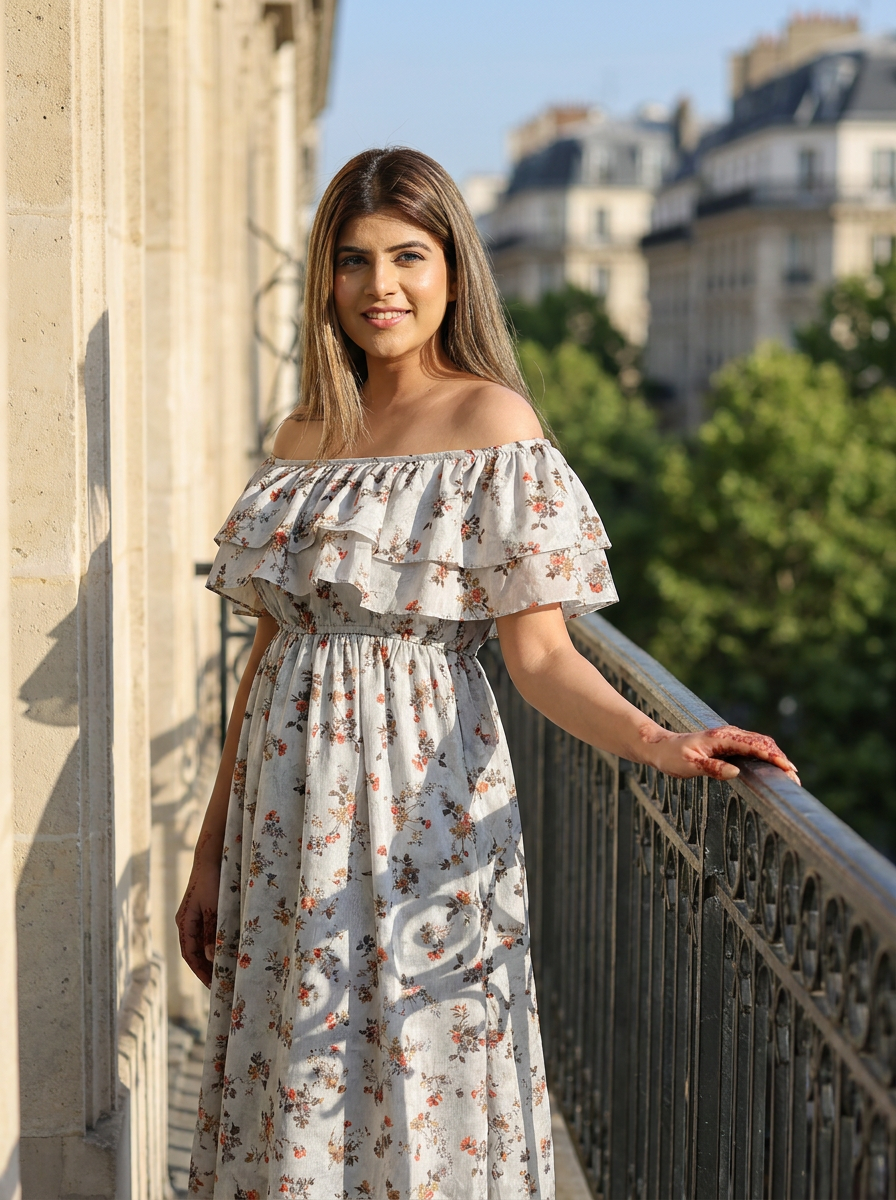 Vaclav Elegance Off-Shoulder Dress – Grey