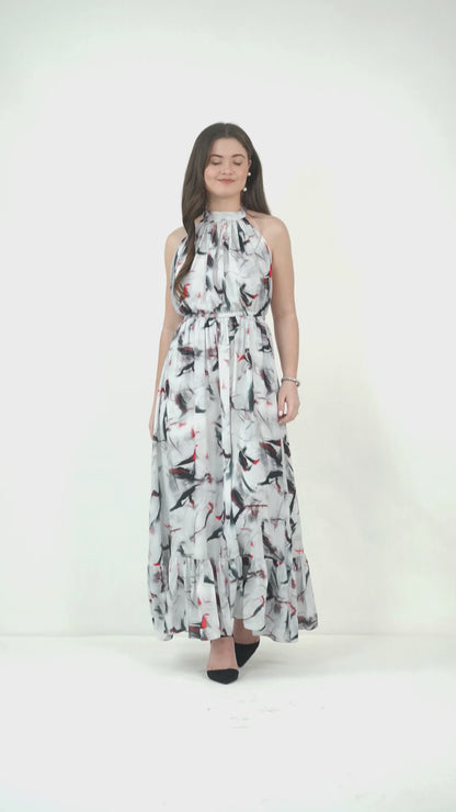 Vaclav Women’s White &amp; Black Two-Layer Halter Gown