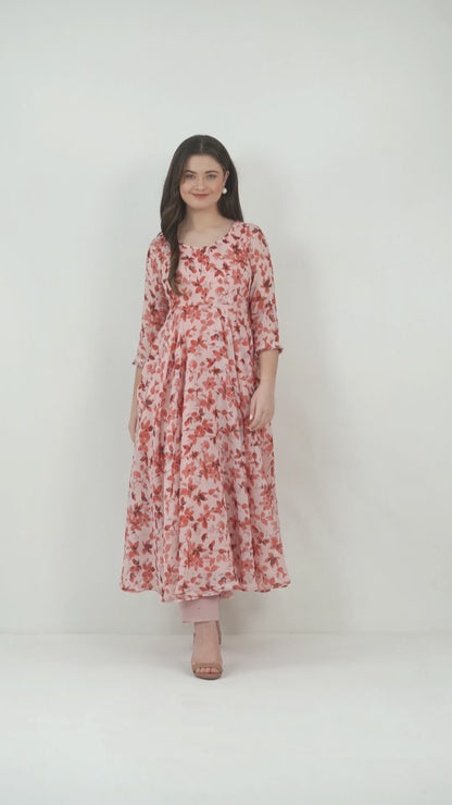 Vaclav women's fit and floral umbrella frock with pant lalon/ women dress/