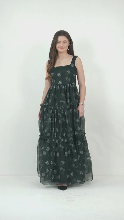 Bottle Green 3-Layer Organza Gown