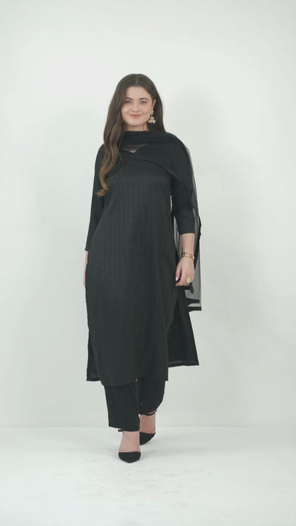 Black sequence kurta pant with dupatta