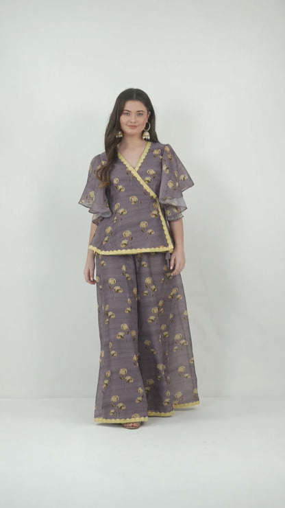 Vaclav Women’s Grey Angarkha Style Set with Plazo